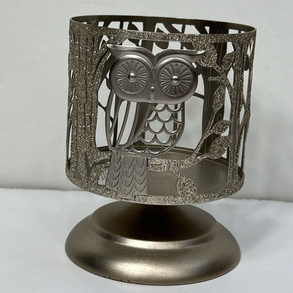 Bath and Body Works Candle Holder Owl 3 Wick Sleeve Pedestal Glitter Woodland